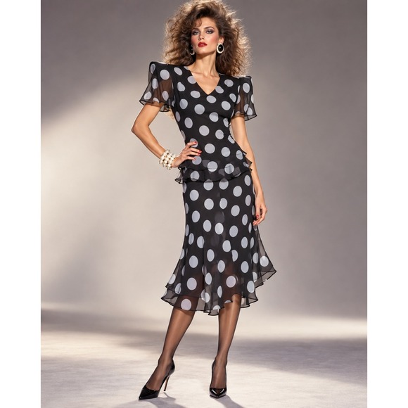 Sheri Martin New York Dresses & Skirts - Sheri Martin New York Polka Dot 2 Piece Peplum Top & Tiered Midi Skirt Set 6